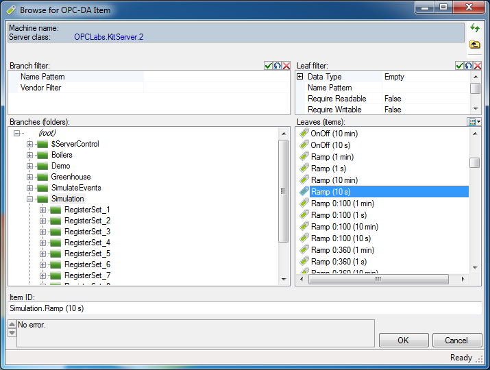 Dialog screenshot - Browse for OPC DA Item