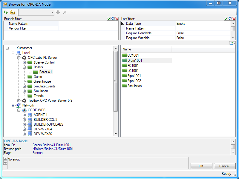 Dialog screenshot - Browse for OPC DA Node