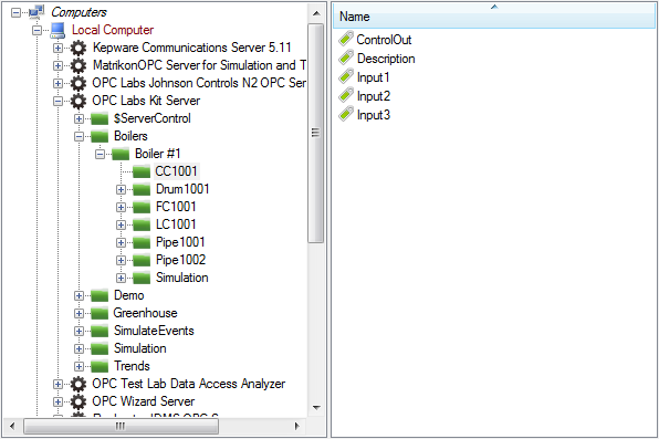 Control screenshot - OPC browsing with tree and list views